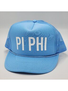 Vtg Pi Phi Light Blue Trucker Hat With Mesh Back & Snap Closure - Adjustable Fit